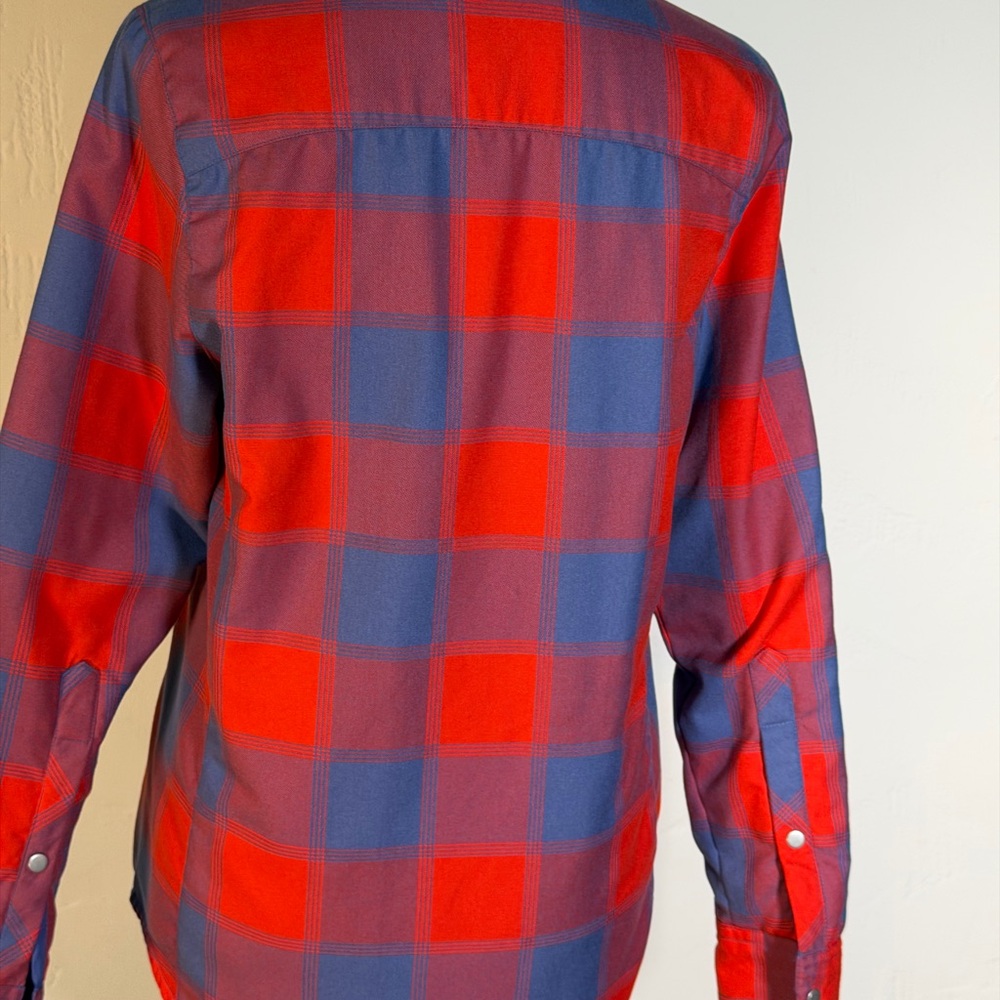 Red and Blue Plaid Reversible Quilted Shacket Snap Button-Up - Picture 13 of 16